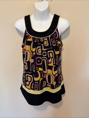 Rampage Black Geometric Tank with Yellow & Pink Accents